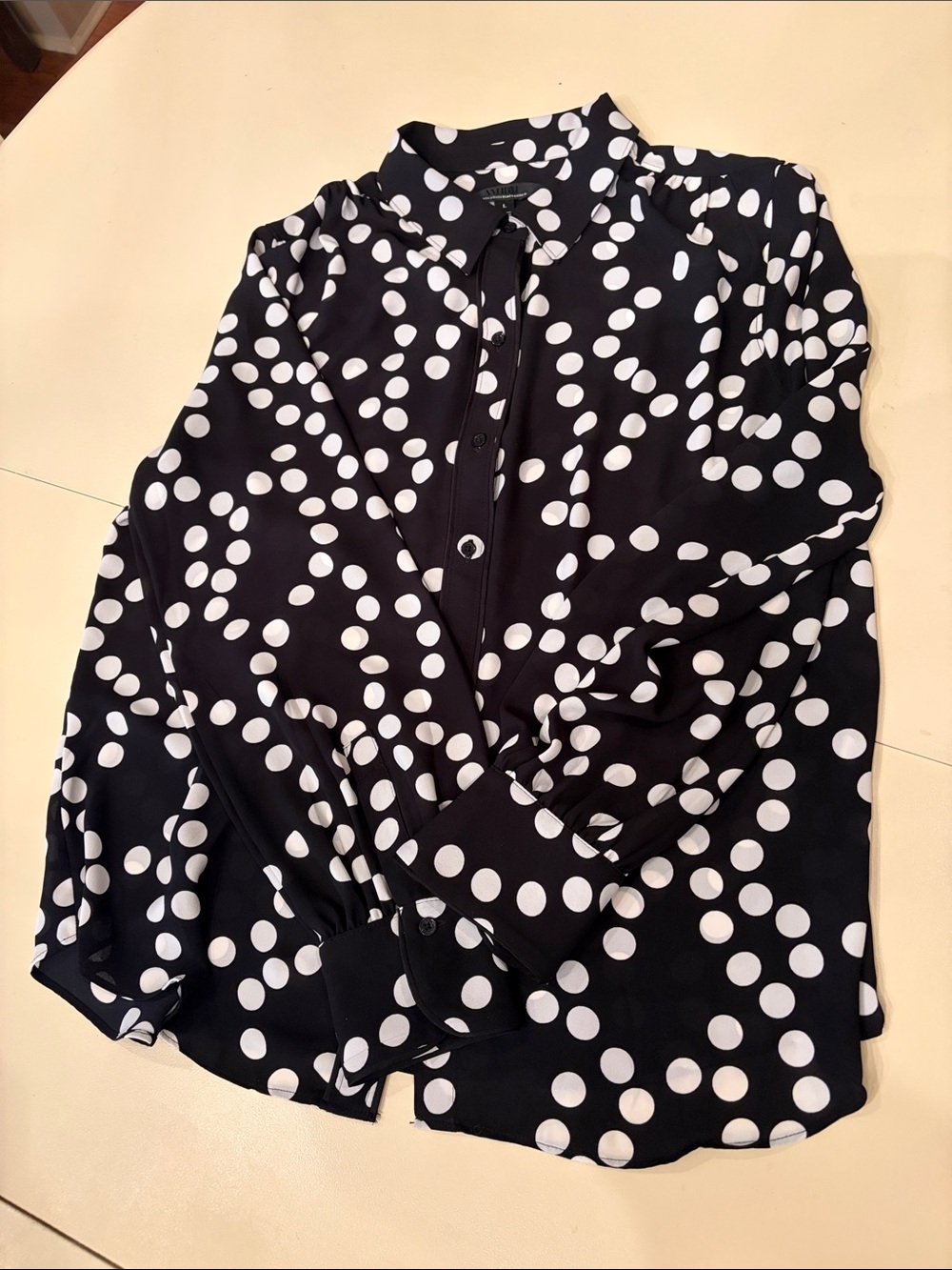 White House Black Market Black and White Polka Dot Button-Up Blouse - Picture 2 of 5